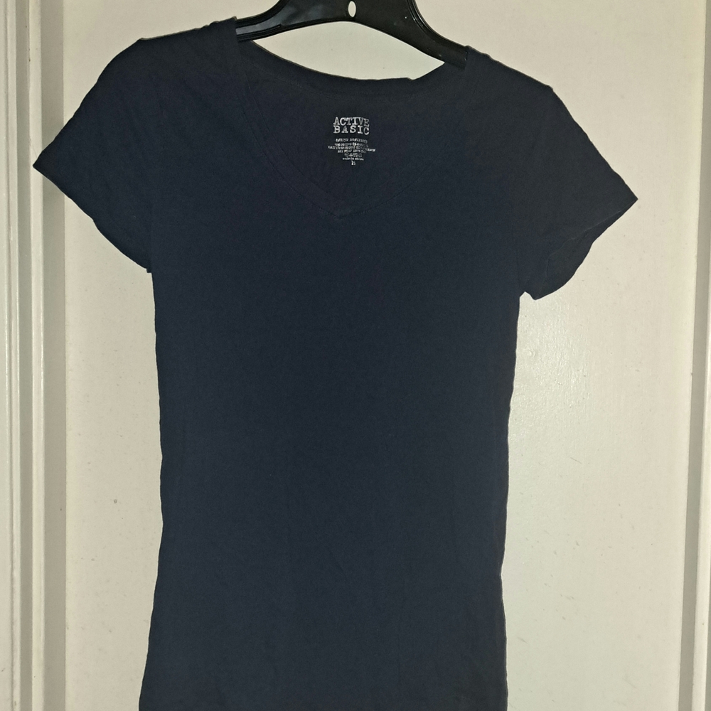 Active Basics Women's Short Sleeve T- Shirt Dark Blue Cotton Spandex Size Medium